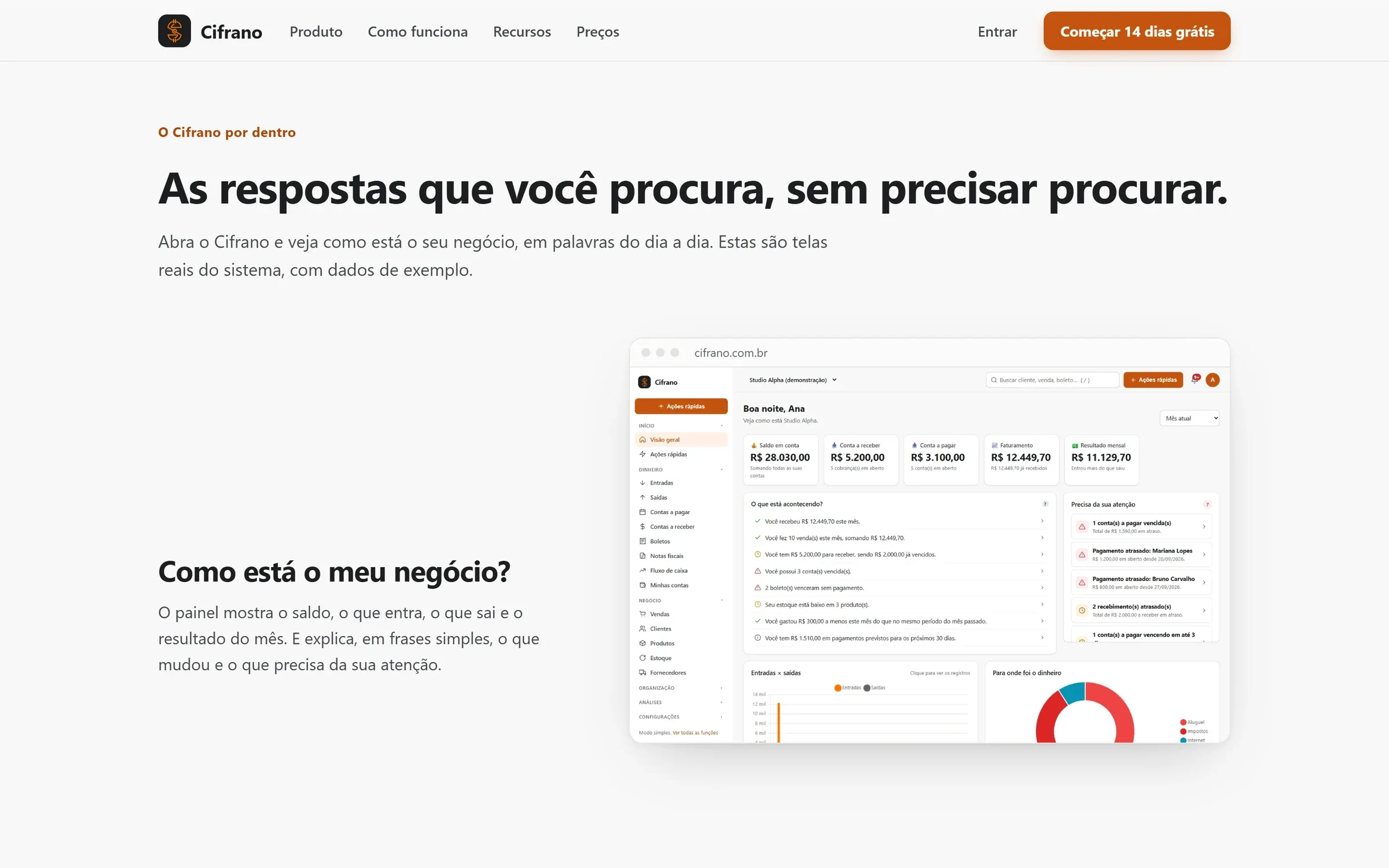 Seção O Cifrano por dentro, com telas reais do sistema